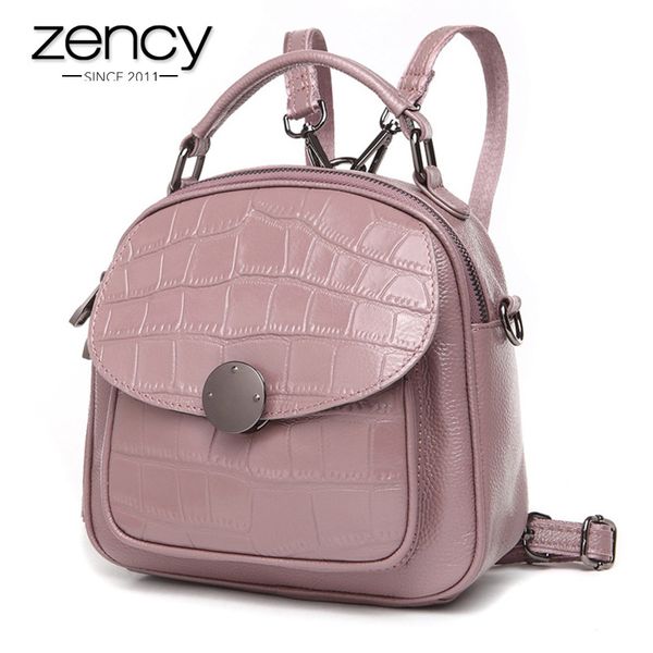 

zency stone pattern 100% natural leather pretty women backpack girl's schoolbags casual travel bags charm pink knapsack satchel