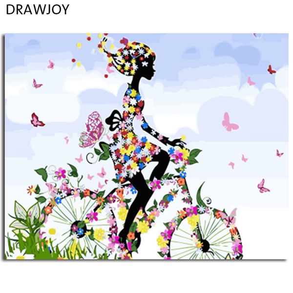 

drawjoy framed picture diy painting by numbers of flowers girl home decor for living room diy canvas oil painting wall art