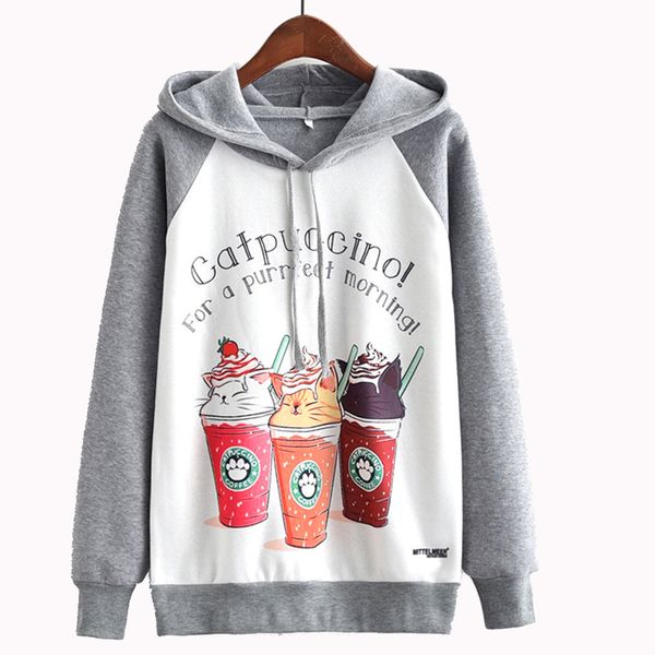 

women's sweatshirt oversized hoodie ice-cream letter cat printed autumn long sleeve hooded pullovers casual sudadera mujer, Black