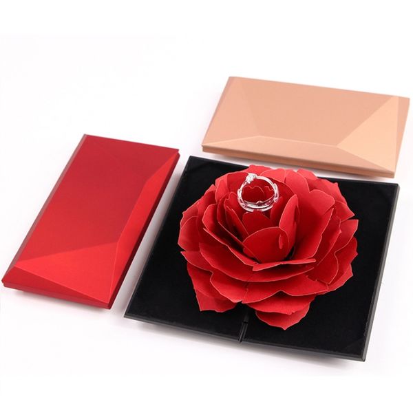 

3d up vintage fashion elegant rings box wedding engagement ring rose flower gift boxes for jewelry display storage holder