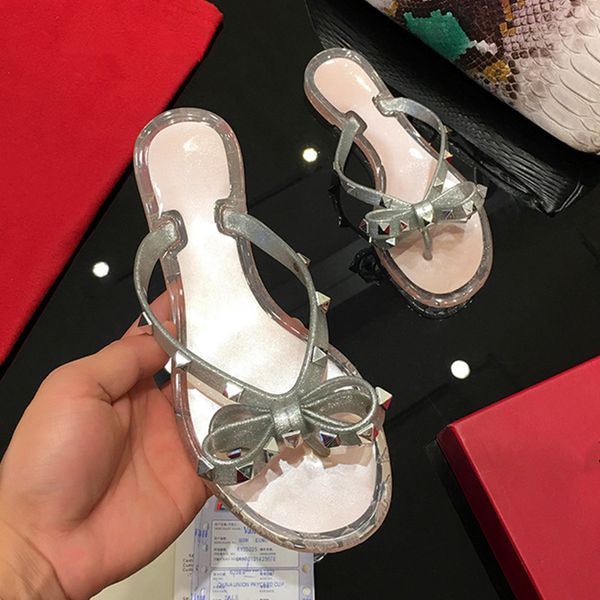 

with box gitter lovely women designer sandals with rivets bowtie rubber shoes luxury women designer shoes beach jelly shoes tradingbear, Black