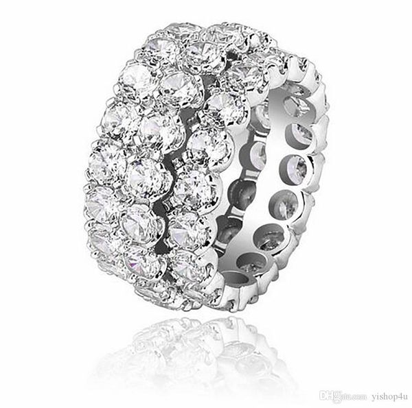 

3 row cz diamonds rings 14k gold silver bling ring micro pave cubic zirconia for men women hiphop jewelry gifts, Golden;silver