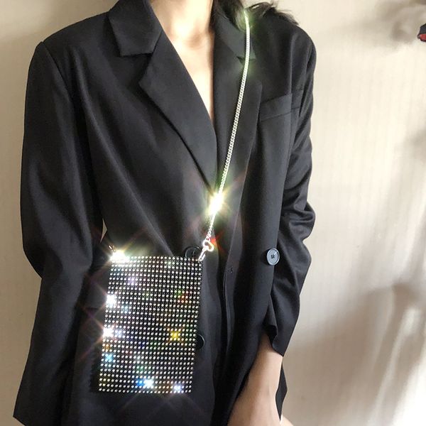 

2019 spring luxury black leather bag diamond phone bag day clutches for women rhinestones party evening purse wristlets handbags