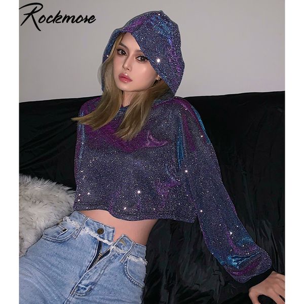

рокмор люрекс crop толстовка толстовка женщина плюс с длинным рукавом crop top толстовки толстовка harajuku крупногабаритного streetwear пот, Black
