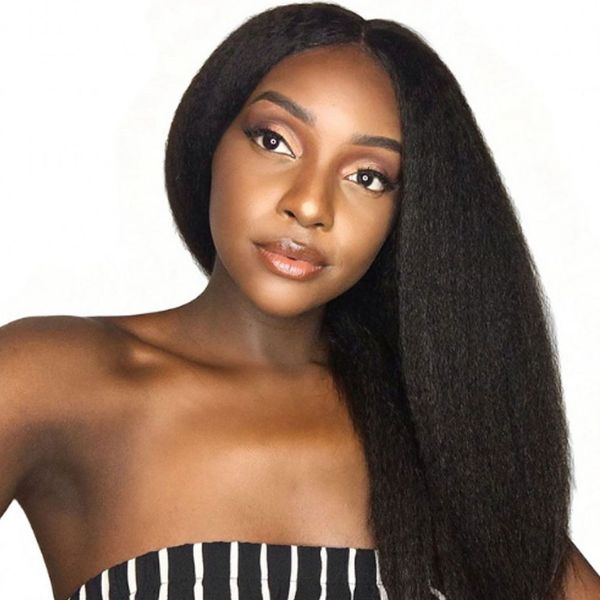 

cambodian virgin human hair kinky straight 360 lace frontal wigs pre plucked lace wigs with baby hair, Black;brown