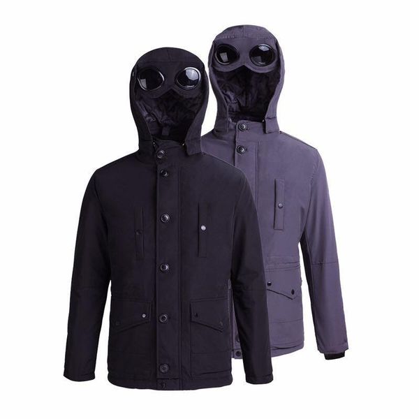 

cp 2019 toney cpmpany heavy winter glasses hooded casual coat cotton men's jacket simple solid warm jacket, Black;brown