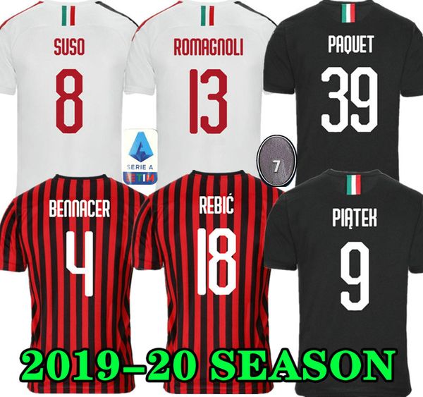 

ac milan 19 20 soccer jersey 2019 2020 piatek football shirt paqueta theo suso men kids rebic camisa de futebol romagnol maillot foot, Black;yellow