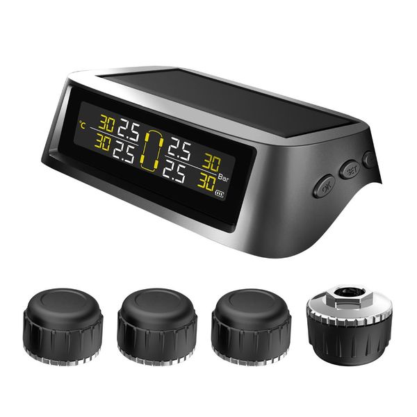 

car tpms tire pressure monitoring system, solar wireless and usb charging detection system with 4 sensors car styling