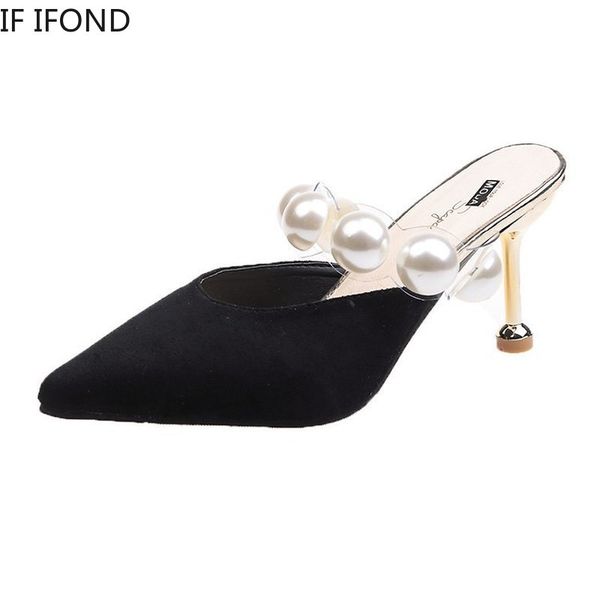 

if ifond women's shoes pointed slippers baotou sandals sweet high-heeled fashion 2020 slip on casual footwear, Black