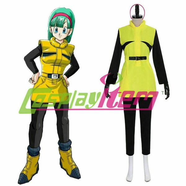 

dragon ball z косплей костюм булма желтое платье косплей костюм на заказ, Black;red