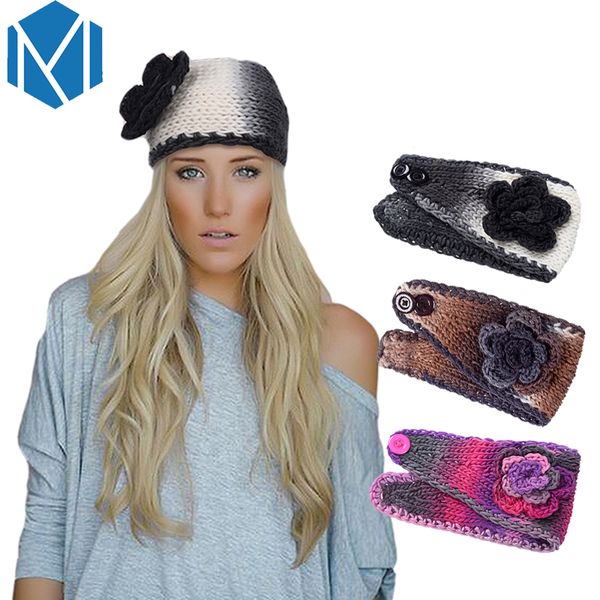 

m mism 2019 trendy dip colors women's headbands fashion big flower wide knit turban crochet winter ear warmer head wrap headwear
