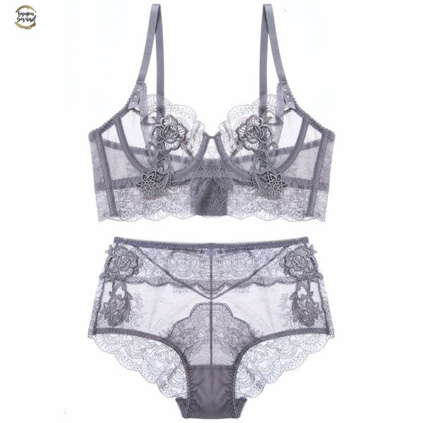 

embroidery floral lingerie lace female intimates ultrathin cup women fashion bra set transparent bras tall waist panties, Red;black