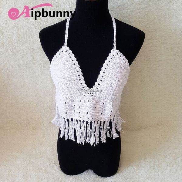 

2019 slim knitted swimwear femme swimsuit halter women crochet bathing maillot de bain suit tassel bikini