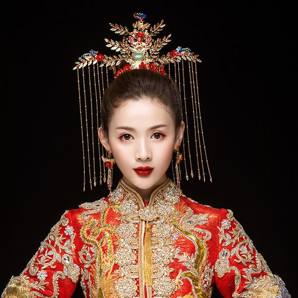 

Janevini 2019 traditional chine e tyle bridal headdre ancient phoenix crown beaded red hairpin women wedding jewelry hair acce orie