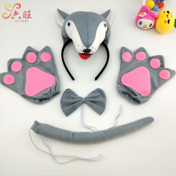 

vzur6 children's performance headwear big grey wolf head pin stage performance animal headwear hair band masquerade ball grey wolf hair, Slivery;white