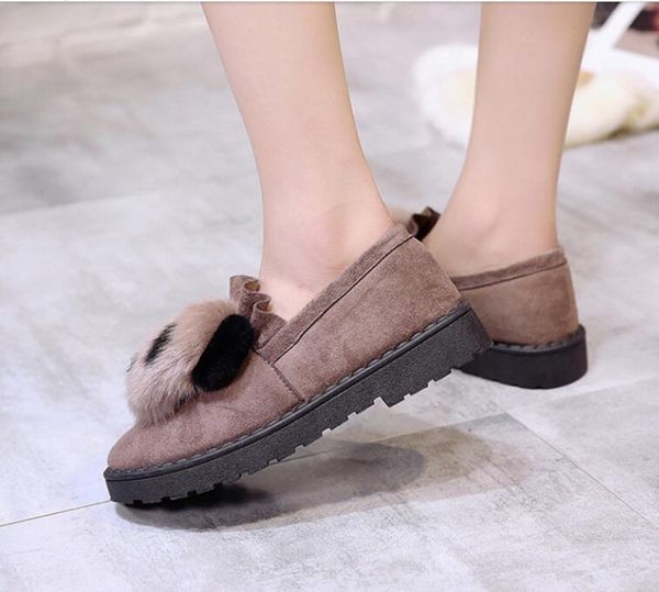 

2018 autumn new korean version plus velvet cotton shoes fur female winter single female scoop shoes, Black