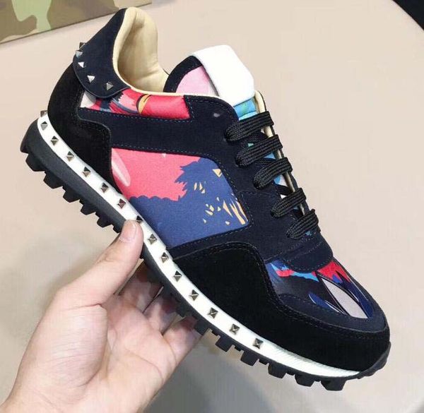 

new shoes fashion studed camouflage casual shoes footwear men women flats luxury designer rockrunner trainers casual shoes 519, Black