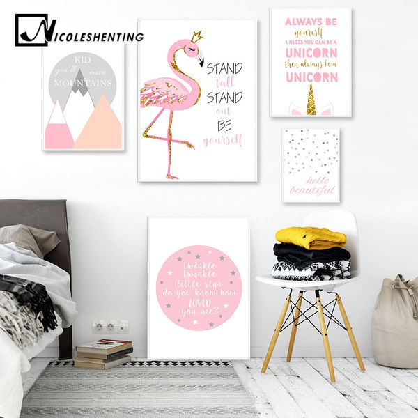 

flamingo unicorn nursery posters prints pink cartoon wall art canvas painting nordic kids decoration pictures baby bedroom decor