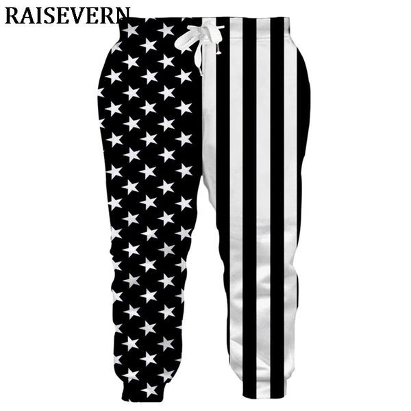 

men casual jogger pants american usa flag printed track pants mens stars stripe sweatpants slim elasticity fitness sweatpants, Black