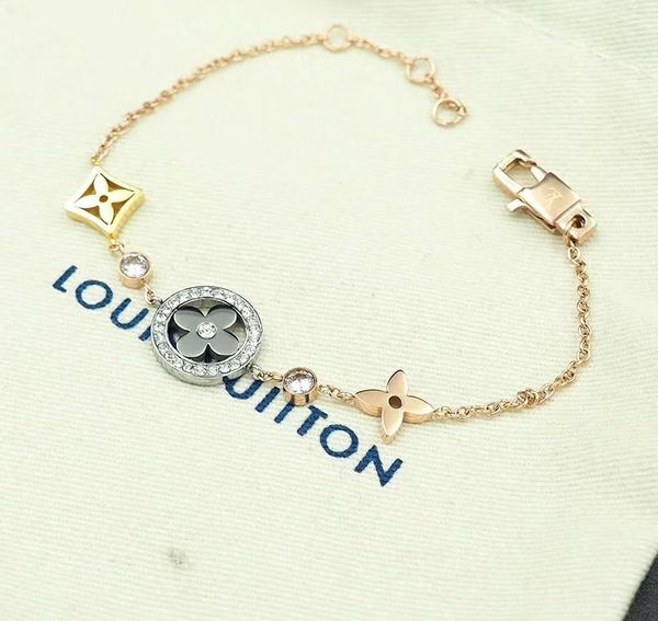 

New arrival 316l titanium teel bracelet with hollow flower de ign with diamond pendant for women bracelet jewelry gift p 6