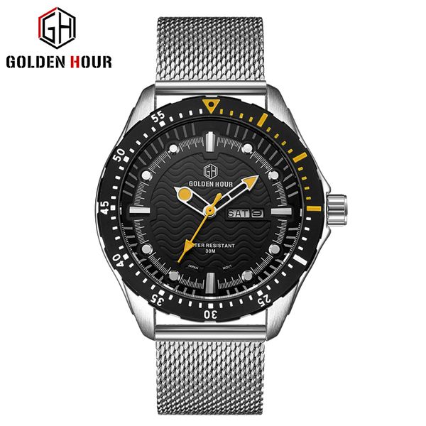 

goldenhour men watch fashion quartz watch men wrist date waterproof male clock relogio masculino gh114, Slivery;brown