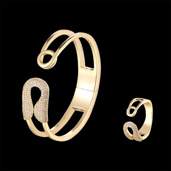 

lanruisha brand elegant bangle and ring jewelry set pin opening micro inlaid bracelet part popular jewelry excellent gift, Silver