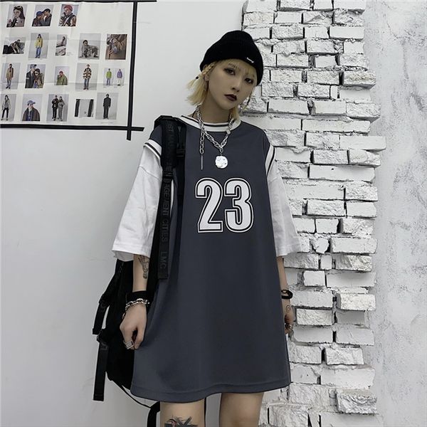 

fake two-piece vest short-sleeved t-shirt female ins super-fire sports clothes basketball suit underpants basketball suit weird clothes body, White