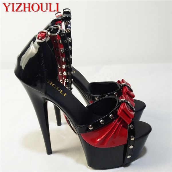 

new style, bowknot rivet decorates high-heeled shoes, 15cm model t platform shoes, pole dancing shoes