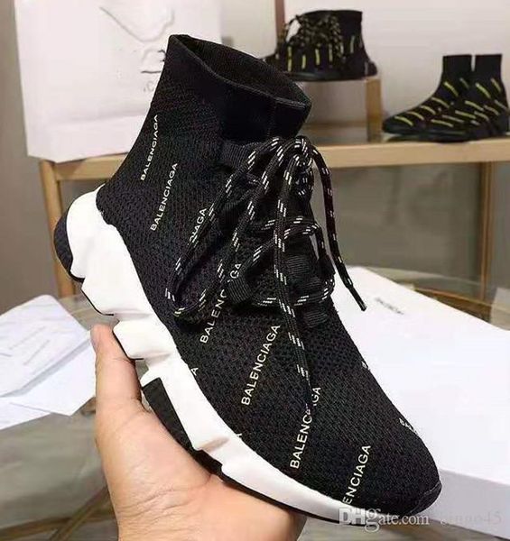 

branded men strech knit lace-up sock trainers designer women shock absorber tricolor rubber sole sneaker boot, Blue;gray