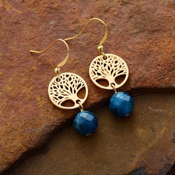 

earrings for women apatite gold tone tree charm drop earring bohemian natural stone jewelry femme dropship gifts, Silver