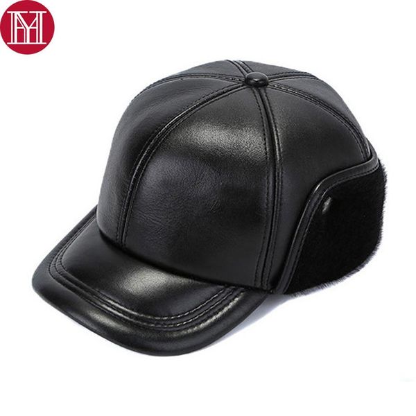 

new fall winter men real genuine sheep skin leather baseball caps male warm real sheepskin leather hats earlap cap, Blue;gray