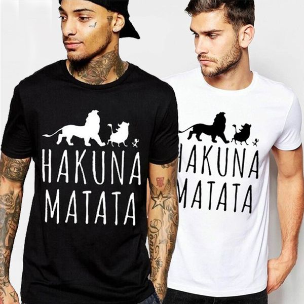 

new mens t shirts hakuna matata printed summer 100% cotton black white grey mens short sleeve s-3xl, White;black