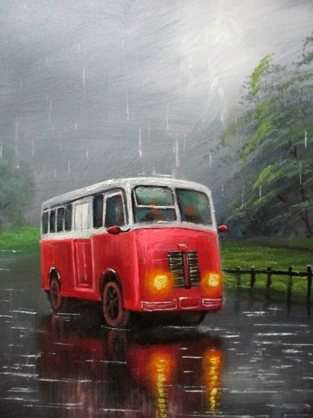 

100%ручная роспись искусство картина маслом рисунок пейзаж автобус холст картина маслом на холсте стены домашнего декора стены искусства кар