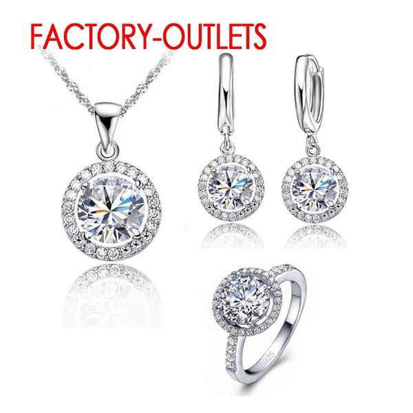 

925 sterling silver bridal jewelry sets round cubic zirconia necklaces hoop earrings rings women girls engagement anniversary, Slivery;golden