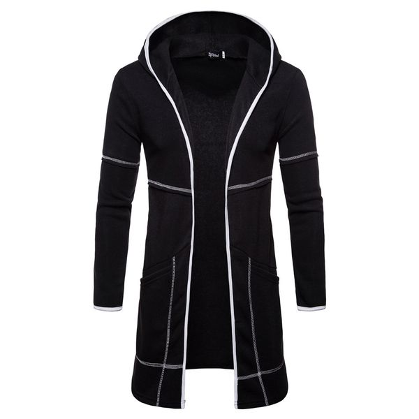 

mens hoodies 2018 man fashion long sleeve pure colour jacket hoodie zipper sweatshirts men long coat big size moleton masculino, Black
