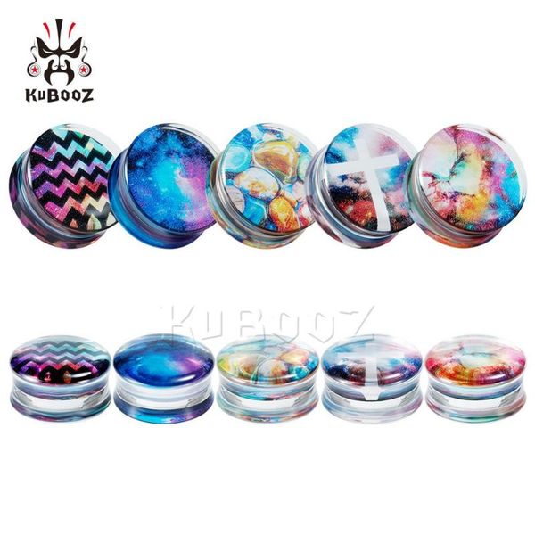 

kubooz piercing ear gauges flesh tunnels and plugs acrylic saddle stretchers size 8mm to 25mm, Slivery;golden