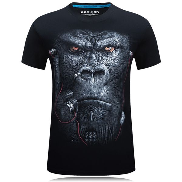 Yüksek kalite yeni moda Yaz 2017 Moda Baskı Gözlük Kulaklık gorilla Unisex Erkekler Için Nefes Rahat 3d T Gömlek Gömlek