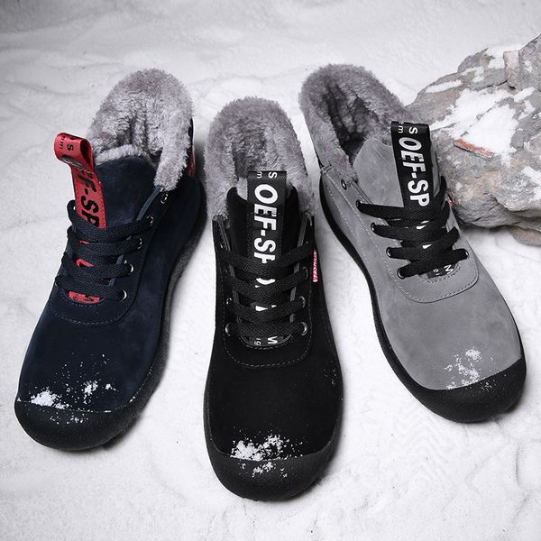 

2019winter new non-slip waterproof snow boots men plus velvet plus cotton thickening comfortable tide shoes warmcasualmen'sshoes, Black