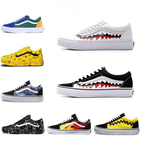 

original old skool men women casual shoes rock flame yacht club sharktooth peanuts skateboard mens canvas sports running shoes sneaker, White;red