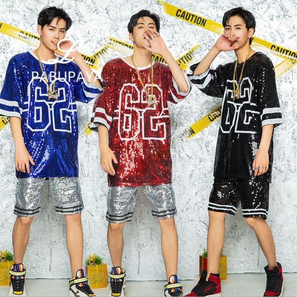 

hello528shop women men's jazz dance costumes modern sequins hip hop t-shirt street dance clothing unisex, White;black