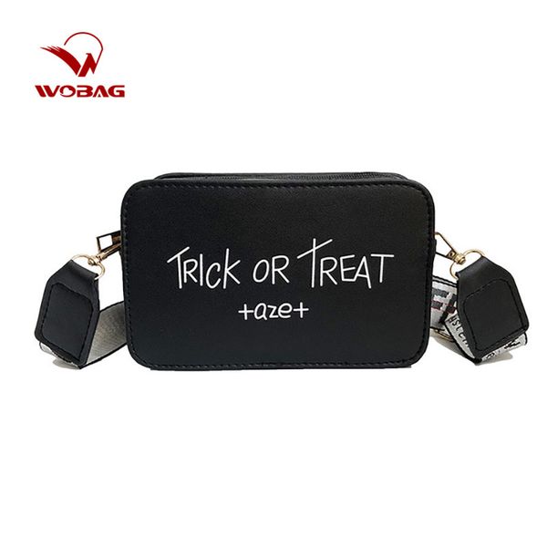

fashion one-shoulder ladies pu leather letter white wide shoulder strap solid color versatile personality messenger bag