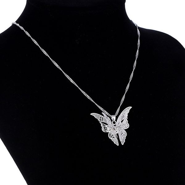 Colar de pingente de borboleta oco 925 jóias de prata encantos gargantilha colar com corrente multicamada moda colares de animais para as mulheres meninas