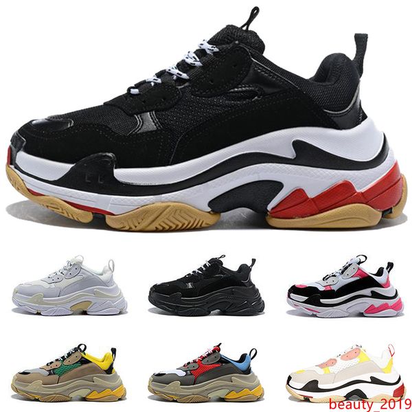 

triple s paris luxury designer shoes mens triple black white grey beige green yellow vintage women casual dad sneakers