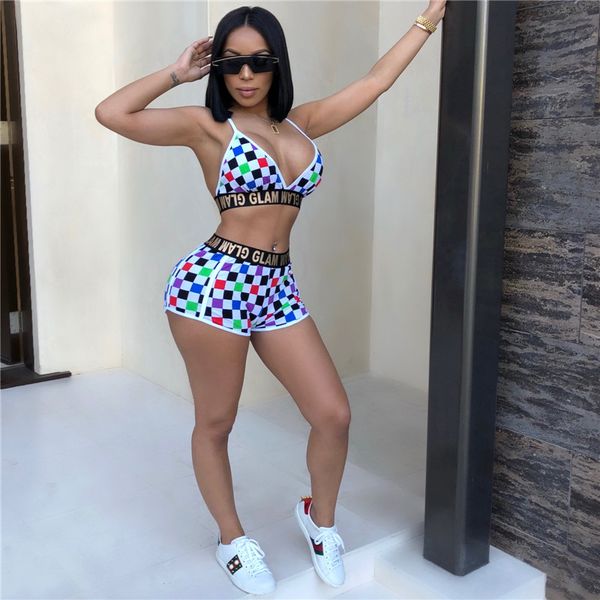 

Women Designer Sexy 2pcs Swimsuit Summer Plaid Bikinis Lady Bathing Clothes Nightclub Beach Swimwear Female Fashion Clothing