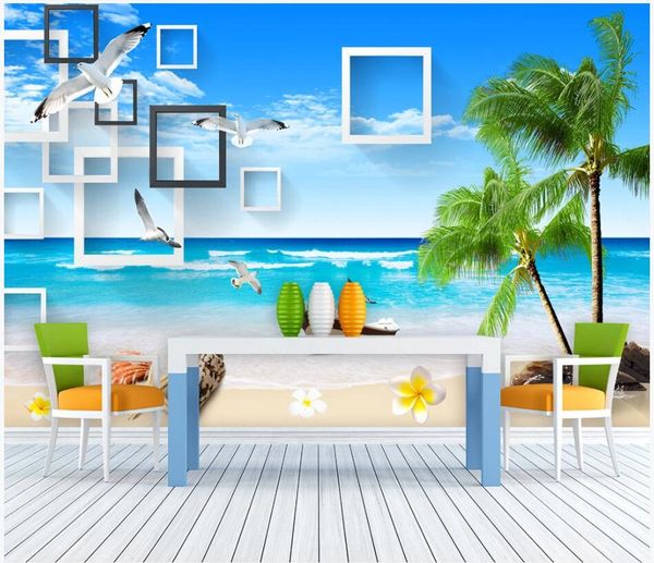 

3d wallpaper custom p mural beautiful box sea view coconut palm the sea background home decor 3d wall murals wallpaper for walls 3 d
