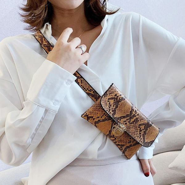 

women snake skin print waist bag fashion pu leather fanny pack vintage serpentine shoulder bag pouch female waist pack belt
