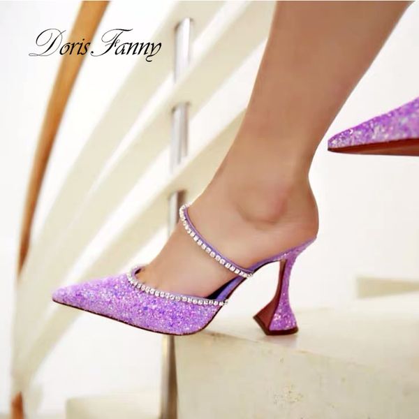 

doris fanny women shoes heels glitter wedding shoes bride short heels shoes-for-women leather woman pumps, Black