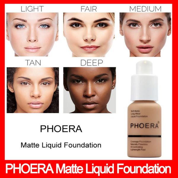 

famous brand face makeup foundation phoera matte oil-control liquid foundation 10 colors concealer dhl ing