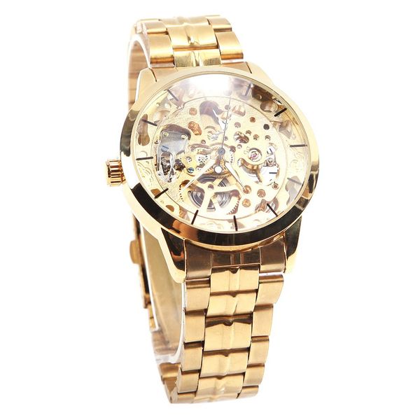 

winner men dial mechanical skeleton automatic watch wristwatch golden, Slivery;brown