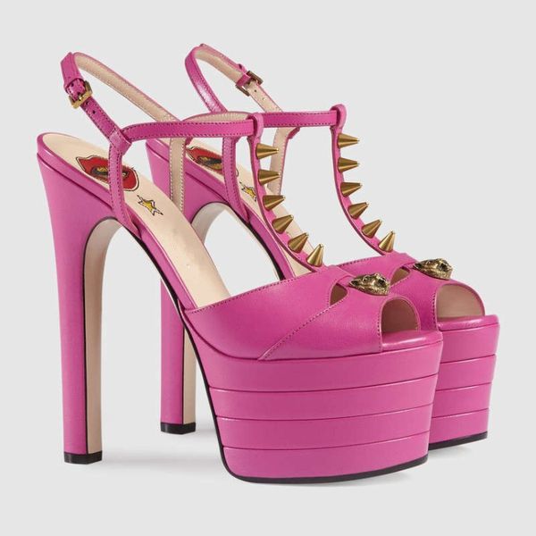 

6cm platform spiked rivets sandals women striped metallic 16cm heels pumps patent peep-toe wedding shoes mary jane fuchsia 03, Black